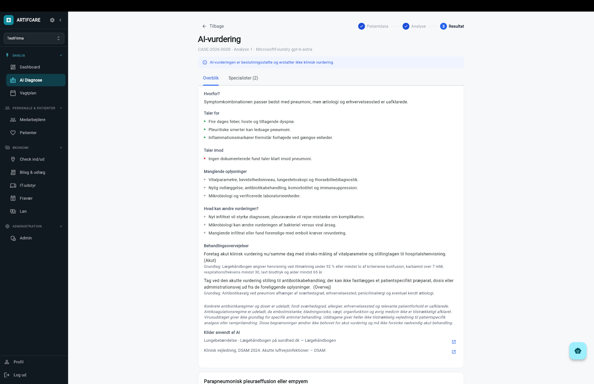 Praxis viser kilder fra Lægehåndbogen på sundhed.dk og DSAM med links til de anvendte vejledninger.